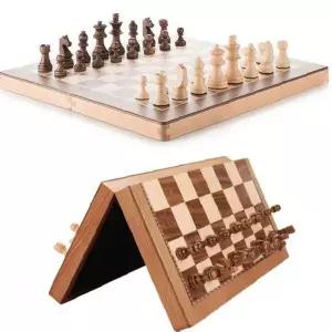 접이식 원목 체스 보드게임 자석 체스판 휴대용 두뇌 개발 전략 게임 가족 놀이