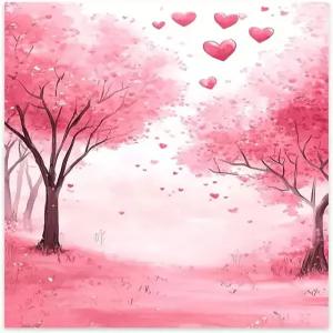 포트릭 로맨틱 발렌타인 캔버스 월 아트 핑크 트리 포스터 홈 선물용 하트 페인팅 아내 데코 러브 프린트