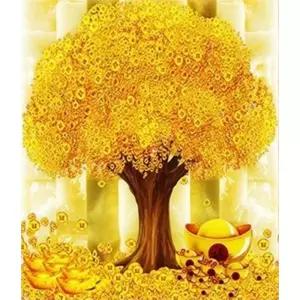 [블루마켓]황금 금전수 (패브릭) 보석십자수 40x50 황금나무보석십자수 패브릭보석십자수 패브릭형보석십자