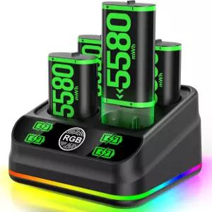 Xbox One X용 5580mWh 충전식 배터리 팩 4개가 장착된 LVVIL 충전기 S/시리즈 컨트롤러 RGB 조명이