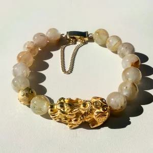 24K 순금 비휴 옴자 금침수정 원석 남자 여자 커플 염주 팔찌(+16.15g)