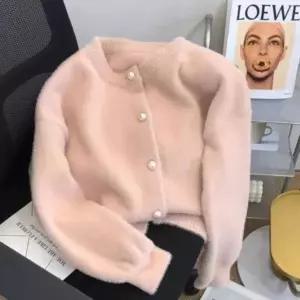 [신세계라이브쇼핑][옷자락] 여성 루즈핏 두꺼운 퍼 진주단추 라운드넥 가디건