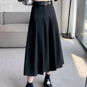 [하프클럽/옷자락]여성 가을겨울 일상용 핀턱 하이웨이스트 롱스커트
