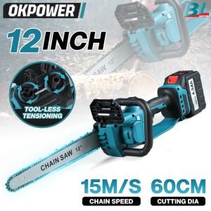 BABEQ 12인치 브러시리스 무선 전기 체인톱 6600W 20000RPM 자동 오일러 마키타 18V 배터리용 정원 목공 도