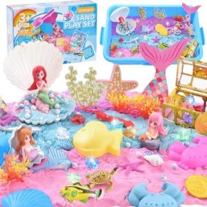 소녀용 볼모프 센서리 빈 샌드박스와 함께 모래 아트 키트 놀이 3.3파운드 컬러 인어 촉각 센서 3-8세 소녀