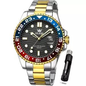 OLEVS 남성 스켈레톤 시계 스테인리스 스틸 아날로그 쿼츠 문 페이즈 다이아몬드 멀티 캘린더 크로노그래프