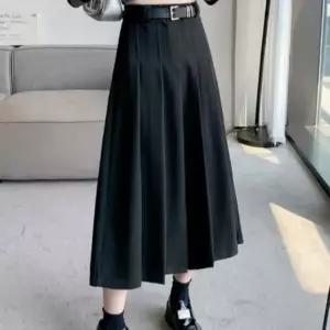 여성 가을겨울 일상용 핀턱 하이웨이스트 롱스커트
