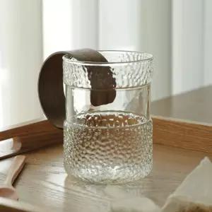 우드 홀더 빈티지 패턴 유리잔 1개우유컵 찻잔 손잡이 커피 투명 글래스