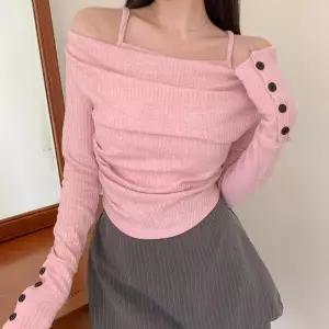 /옷자락 여자 끈나시 오프숄더 골지 긴팔 니트