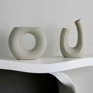 베이지 샌드 도자기 화병 꽃병 세라믹 오브제 O형 U형 소품 화분