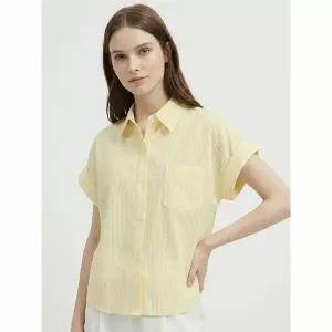 [하프클럽/샵앤]여성 카라넥 스트라이프 옆셔링 반팔 블라우스 셔츠 NARU-WBL-