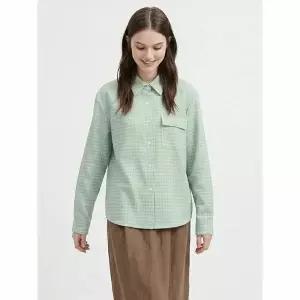 [하프클럽/샵앤]여성 카라넥 구김적은 체크 루즈핏 셔츠 NARU-WSH-21141-그린