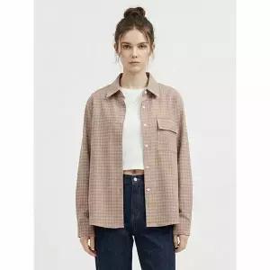 [하프클럽/샵앤]여성 카라넥 구김적은 체크 루즈핏 셔츠 NARU-WSH-21141-옐로우