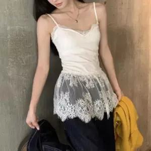 여성 일상용 페미닌 레이스 프릴 레이어드 나시