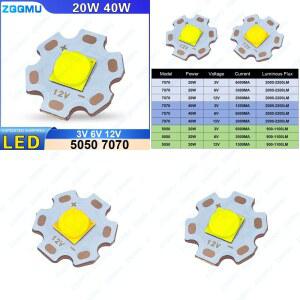 고출력 20W 40W LED 5050 DIY 화이트 3V 손전등 7070 전구용 조명 20MM 구리 12V 자동차 6V 베이스