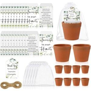 Ctosree 50 세트 손님들을 위한 장례 선물, 적인 삶의 축하 선물 포함 씨앗 패킷 화분 감사 카드 손님 파티 기념 파티를 대마 로프 오르간자 가방 반품