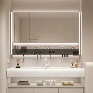 욕실 수납장 플랩형 상부장 거울 세면대 아이보리 벽걸이