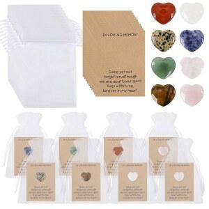 WAYASDCU 80 세트 삶의 축하 선물, 하트 모양 천연 돌이 포함된 토큰 벌크 카드 오간자 가방 기념 파티 용품 장례식 손님 반품 선물로 친구들을 위한 포켓 허그