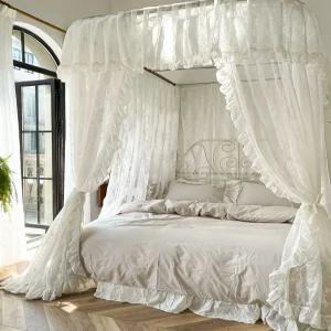 공주 레이스 침대 캐노피 궁전 스타일 지붕 커튼 인테리어 방안 실내용