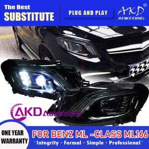벤츠 ML 클래스 ML166 LED 헤드 라이트 2012-2015 DRL 턴 시그널 하이 빔 엔젤 아이 프로젝터 렌즈 용 AKD