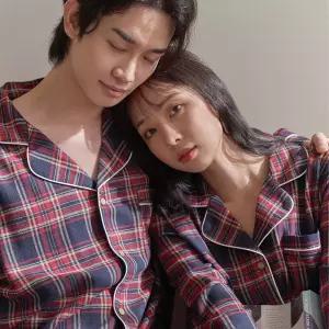 안파 커플 잠옷 파자마 홈웨어 선물 집들이 수면 신혼부부 체크 면 메이플 긴팔 세트 ANPA37