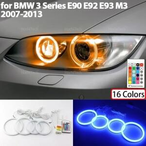 BMW 3 시리즈 E90 E92 E93 M3 2007-2013 액세서리 16색 RGB 코튼 라이트 LED 엔젤 아이 키트 링 리모컨