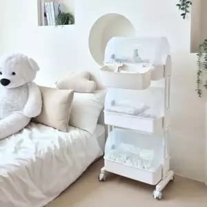 플라팜 이동식 뚜껑형 트롤리 기저귀 정리함 뉴코코맘 틈새선반 3단 일반형