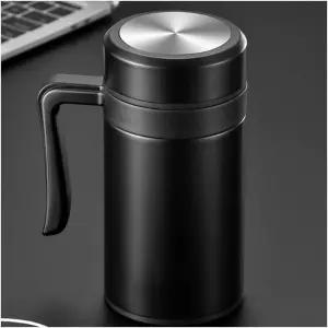 손잡이 텀블러 450ML 블랙 보온보냉 물병 휴대용 스텐 티타늄 진공컵