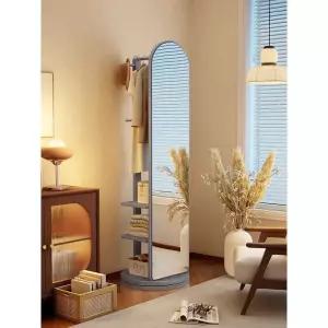 전신 거울 회전 월넛색 달린 코트랙 행거 옷장 부착