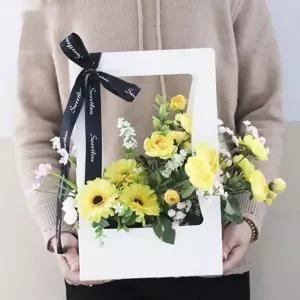 선물용 박스 플라워 손잡이 종이 꽃 포장 상자 보관 포장용 꽃다발 리본 재료 조화 생일
