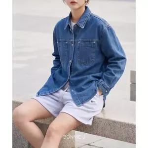 [BONNIE J]내추럴 무드 루즈핏 데님 셔츠 체형커버 워싱 청자켓 셔츠자켓 투포켓 청남방