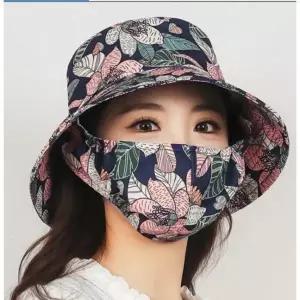 나들이 봄 햇볕 자외선차단 황사차단 플라워 마스크 일체형 모자(네이비)