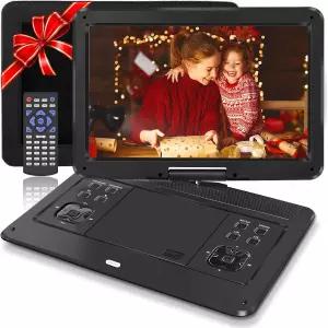 16.9인치 휴대용 DVD 플레이어 6시간 충전식 배터리 14.1인치 회전 화면(자동차 헤드레스트 마운트 포함)