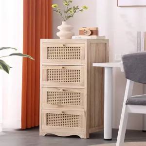 라탄 서랍장 폭좁은 침실 우드 슬림 원목 캐비닛 거실 소품 미니