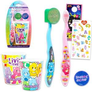 용 케어베어 칫솔 및 컵 세트 - 2개, 브러시 캡, 스티커 등 번들 | 여자 치과 진료