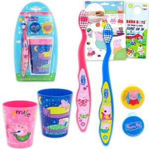 용 페파 돼지 칫솔 및 컵 여행 키트 - 2개, 헹굼 커버 스티커 등 소녀, 번들 | 세트 (스타일은 다를 수 있습니다)
