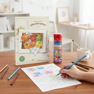파버카스텔 36색 수채 색연필 정물화 컬러링북 그림 색칠공부 미술놀이 틴케이스 라운드