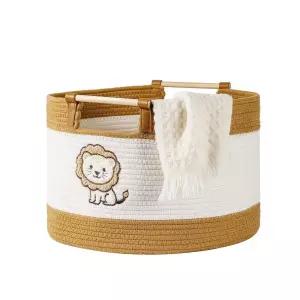 Tidelit 아동용 면 로프 바구니 아기방을 위한 봉제 동물 장난감 보관 선물용 아기 나무 손잡이가 달린