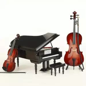 피규어 바이올린 첼로 소형 종 장식소품 모형 세트(피아노+바이올린)