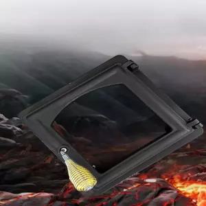 아궁이문 화목난로 문 벽난로 내열유리 화덕 블랙 퍼니스 화구덮개 한행 손잡이