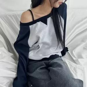 여성 면 배색 나그랑 오프숄더 맨투맨 티셔츠 -WTS1106- 봄 가을