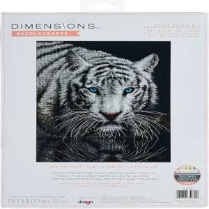 70-35289 크기의 라이트 화이트 타이거 자수 크로스 스티치 키트 11인치 x 14인치 14개의 블랙 다 백작