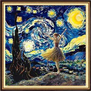 성인 초보자를 위한 DMCVIVR 스탬프 크로스 스티치 키트 11CT 니들포인트 패턴 자수 패턴-별이 빛나는 하늘