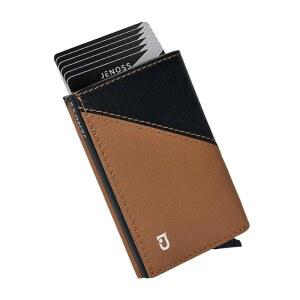 JENOSS JARVIS AGONY 풀 그레인 사피아노 장인 남성용, & 브라운 팝업 지갑 프리미엄 블랙., 가죽 스마트 수공예