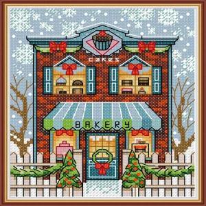하우의 니들포인트 크로스 스티치 키트 14CT 프리 프린팅 패턴 스탬프 스타터 전체 범위(크리스마스 코티지