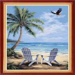 폭스홀 초보자용 크로스 스티치 키트 자수 전체 범위 스탬프가 찍힌 니들포인트 키트-비치레스트 16x20인치