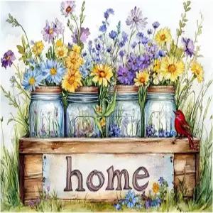 ZuoAnLF 십자수 키트 초보자용 14CT 프린팅 DIY 바늘꽂이 자수 패턴 선물/집 벽 장식용 12x16인치 (집)