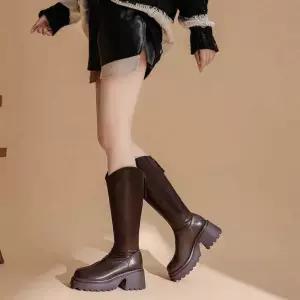 여성 롱부츠 가죽부츠 종아리 라이딩 슬림 라운드 부츠