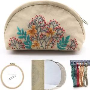초보자를 위한 포누이 자수 키트 메이크업 백 플라워 프리스탬프 패턴 핸드백 코인 후프용 제작 컬러 실