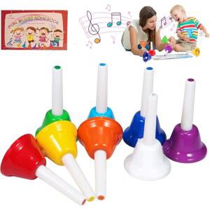 핸드벨, 날 가족 활동 학교 및 교회를 위한 용 송북 뮤지컬 장난감 타악기 17개 포함 8노트 핸드벨 세트 (다색)